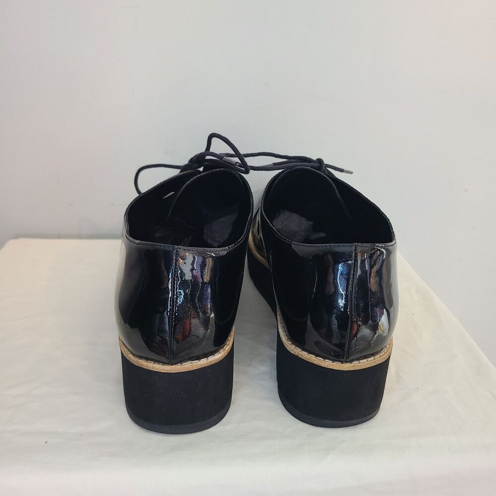 Eileen Fisher Eddy Black Patent Leather Platform Oxfords Sz 11 Corporate Goth - Picture 6 of 8